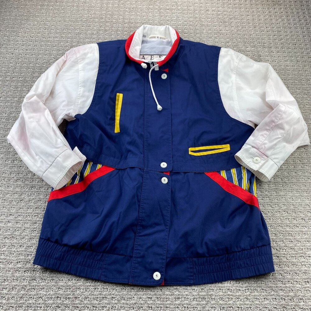 Vintage BRAEFAIR Sport Jacket Women Medium Green Rain Coat Nautical Sailing 90s